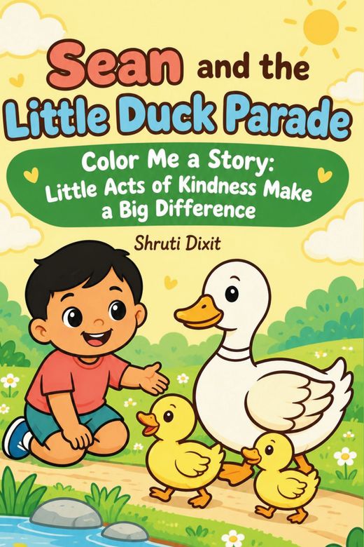 Cover of Sean and the Little Duck Parade: Sean kneels by a pond beside Mama Duck and two yellow ducklings.